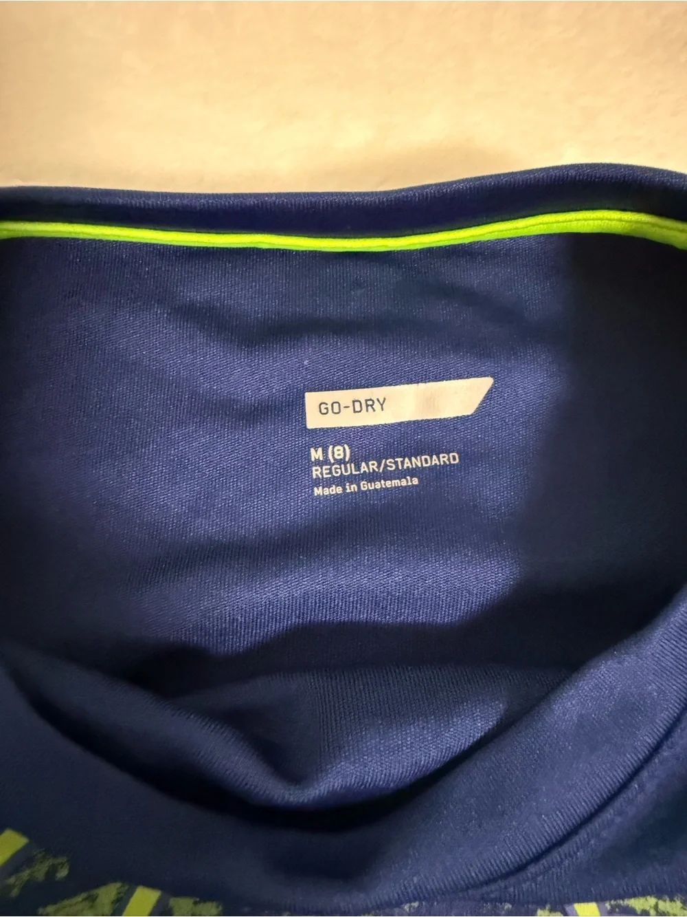 Cat & Jack Navy Blue Tee with Neon Green Soccer Graphic Youth Medium Performance